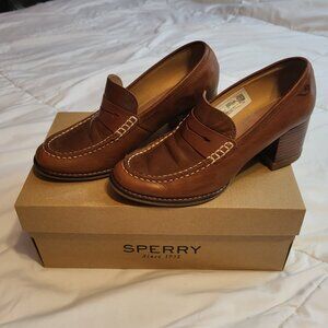 Sperry Womens Seaport Penny Heel Slip-On Shoes - Tan - Size 6